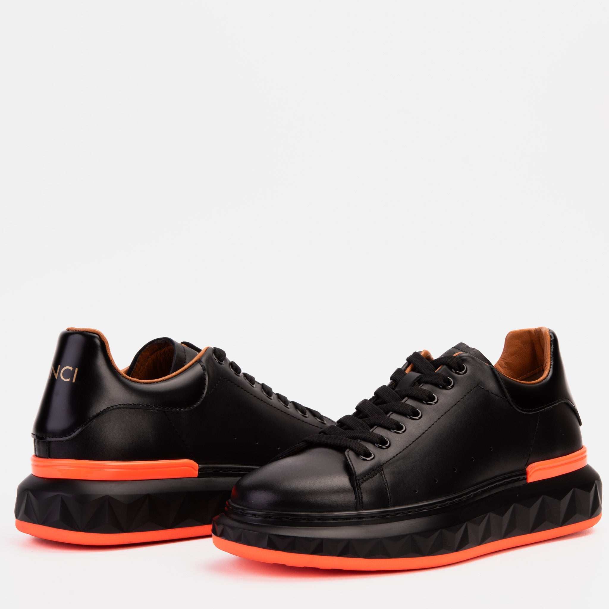 The Linq  Black Orange Leather Sneaker - Vinci Leather