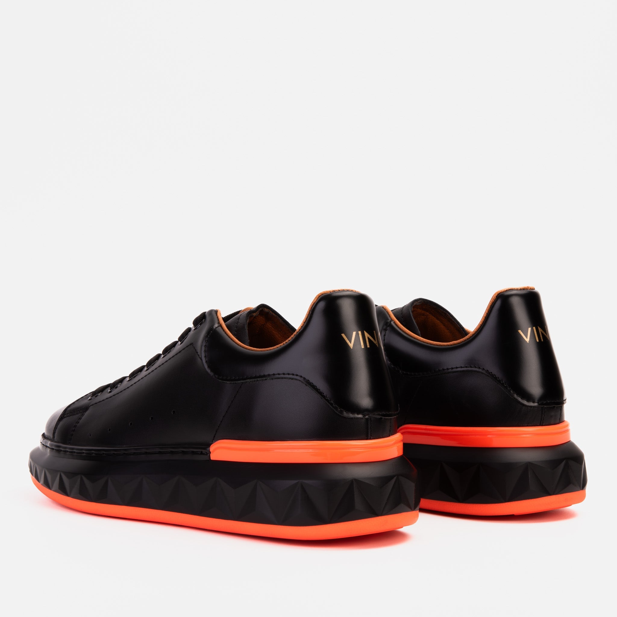 The Linq  Black Orange Leather Sneaker - Vinci Leather