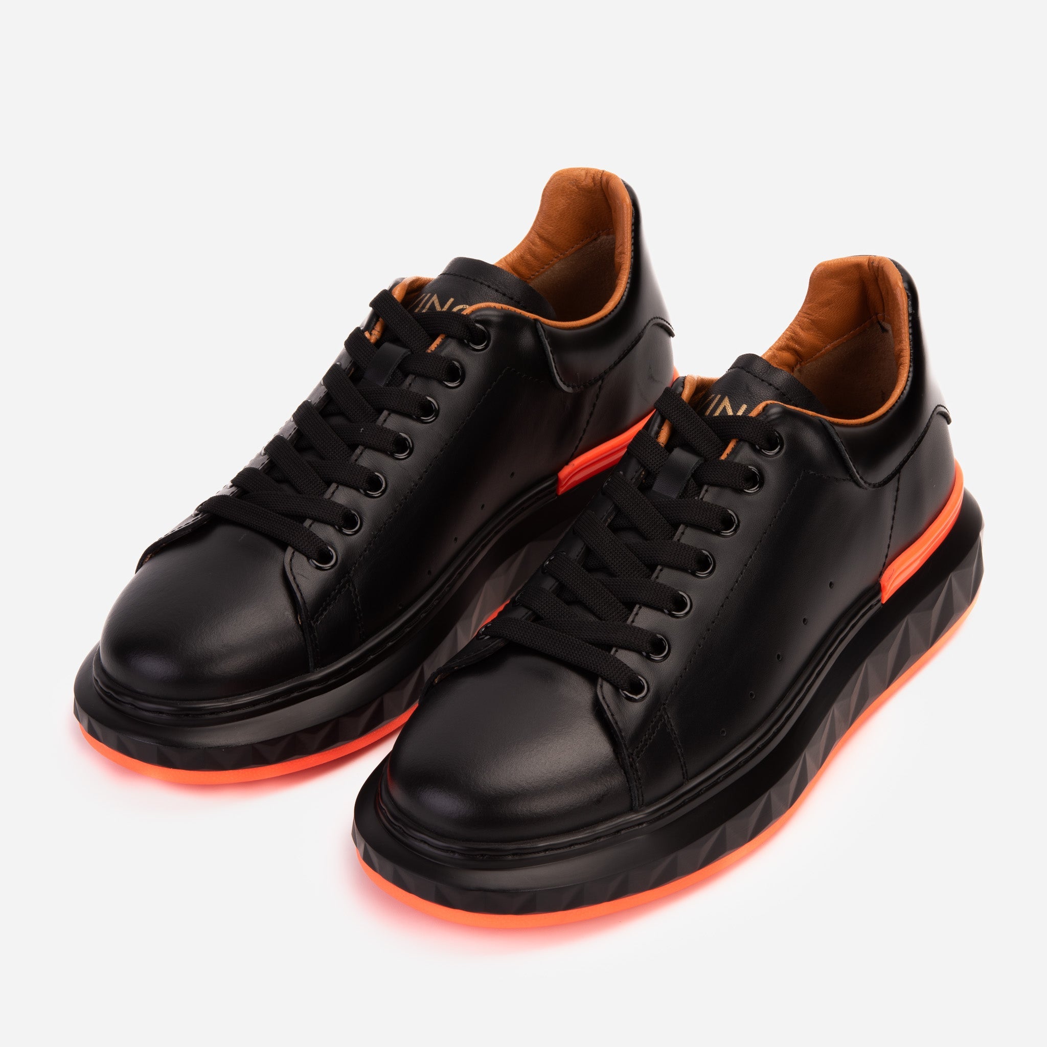 The Linq  Black Orange Leather Sneaker - Vinci Leather