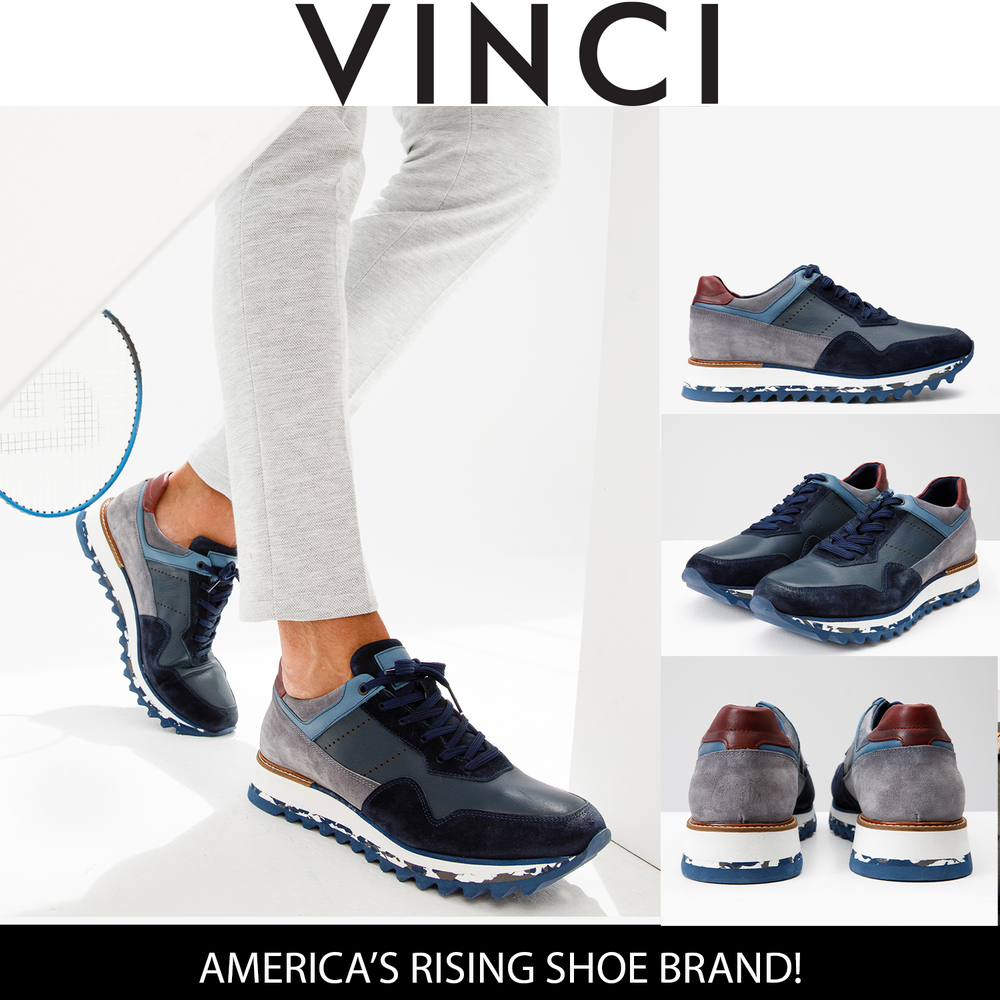 The Hoskova Navy Blue Leather Sneaker - Vinci Leather