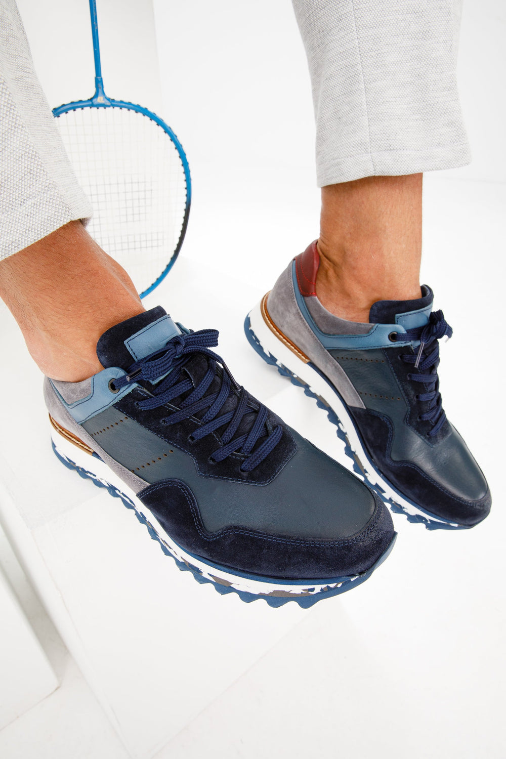 The Hoskova Navy Blue Leather Sneaker - Vinci Leather