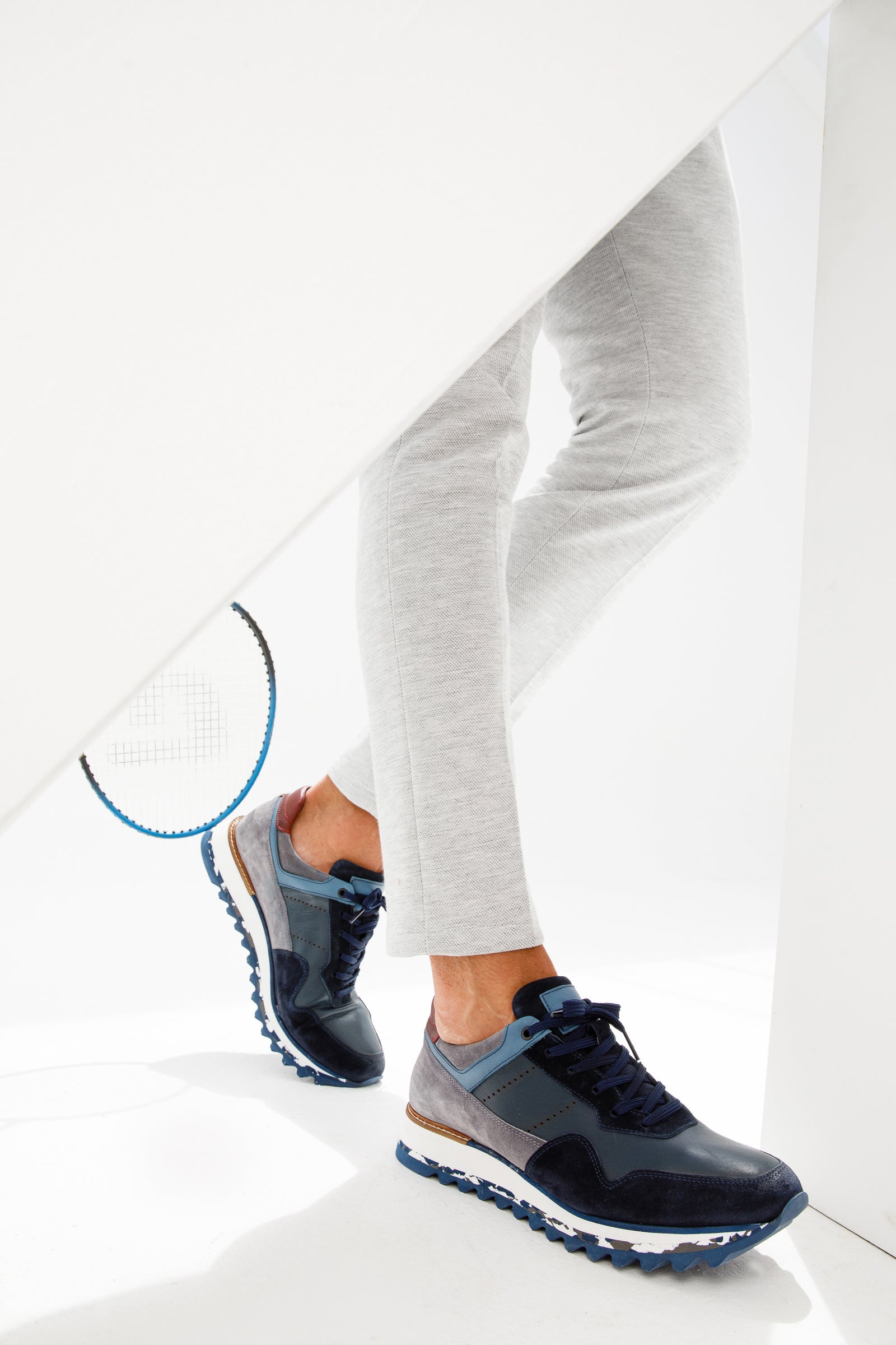 The Hoskova Navy Blue Leather Sneaker - Vinci Leather