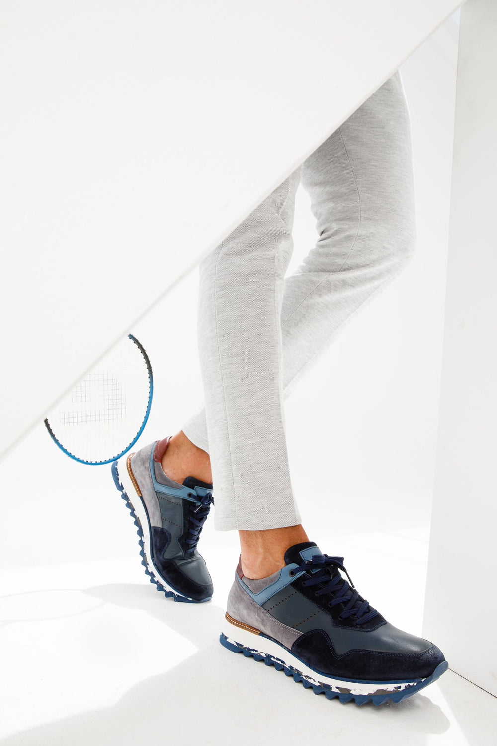 The Hoskova Navy Blue Leather Sneaker - Vinci Leather