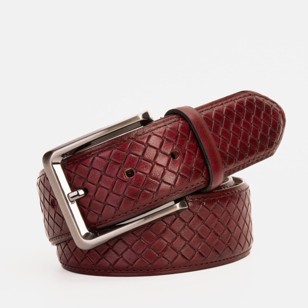 The Layla Burgundy Woven Pattern Leather Belt - Vinci Leather