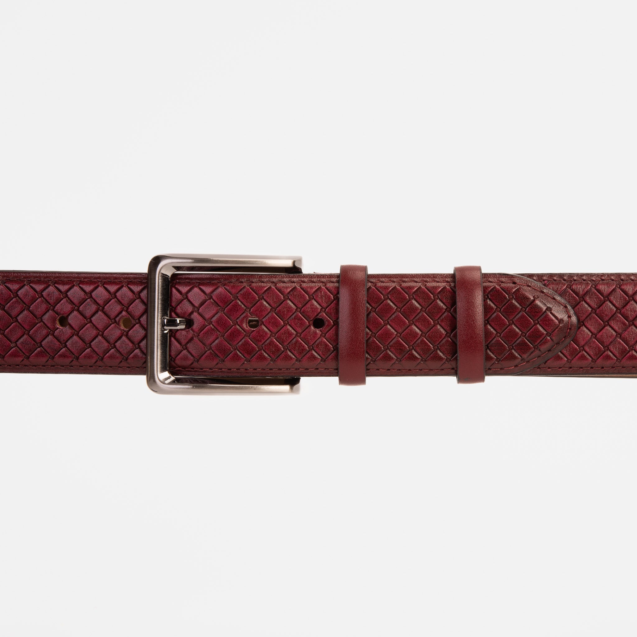 The Layla Burgundy Woven Pattern Leather Belt - Vinci Leather