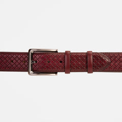 The Layla Burgundy Woven Pattern Leather Belt - Vinci Leather