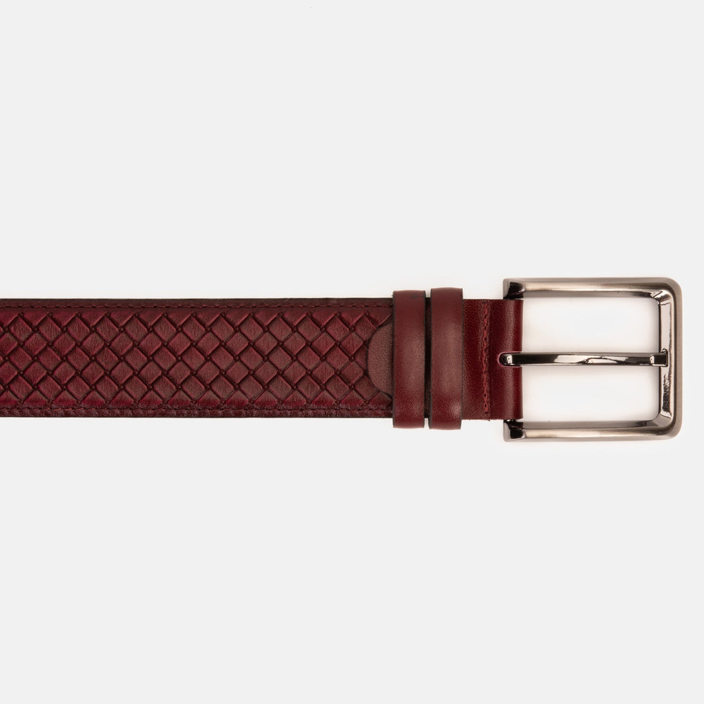 The Layla Burgundy Woven Pattern Leather Belt - Vinci Leather