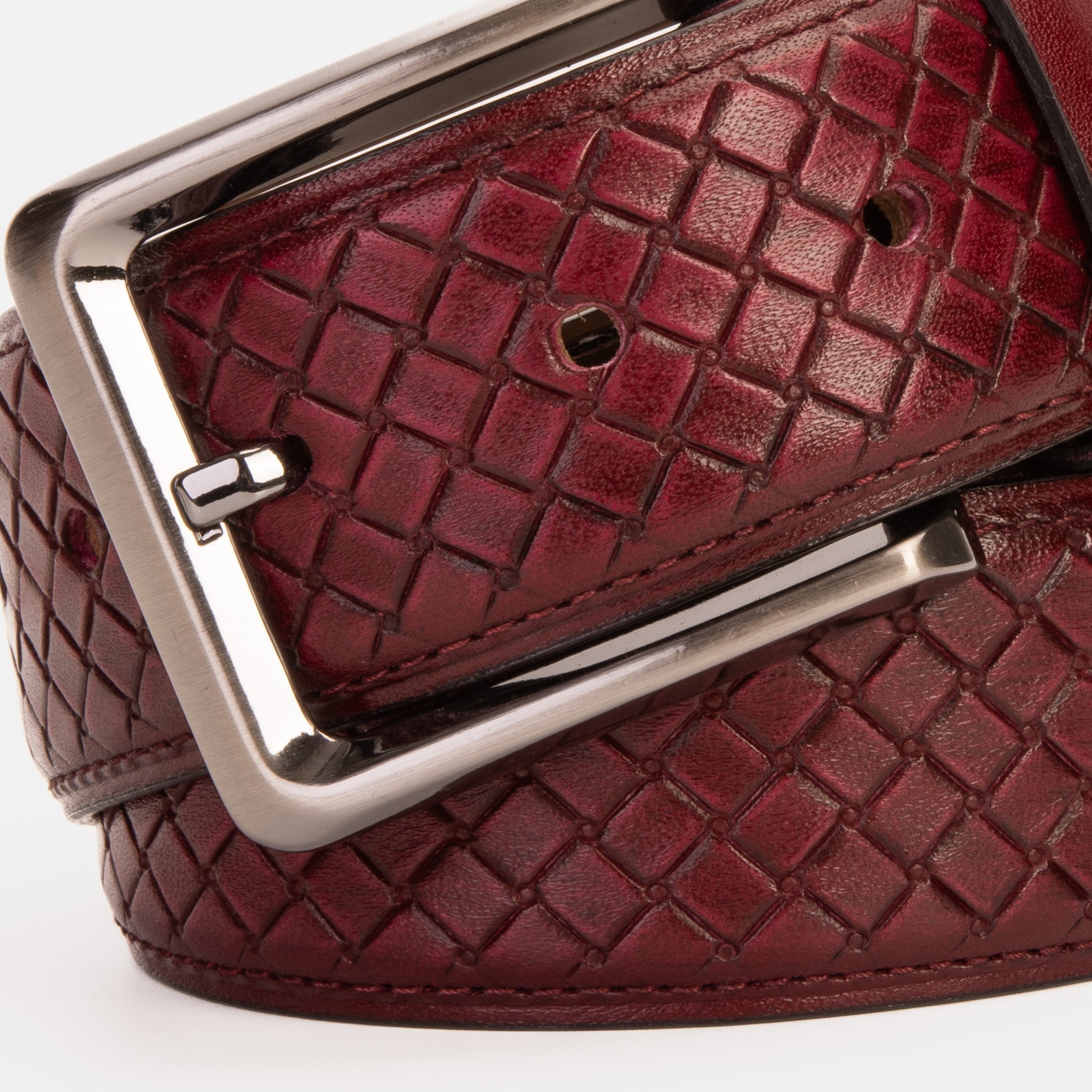 The Layla Burgundy Woven Pattern Leather Belt - Vinci Leather