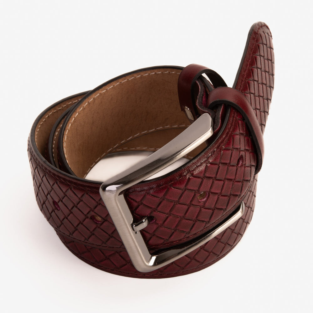 The Layla Burgundy Woven Pattern Leather Belt - Vinci Leather