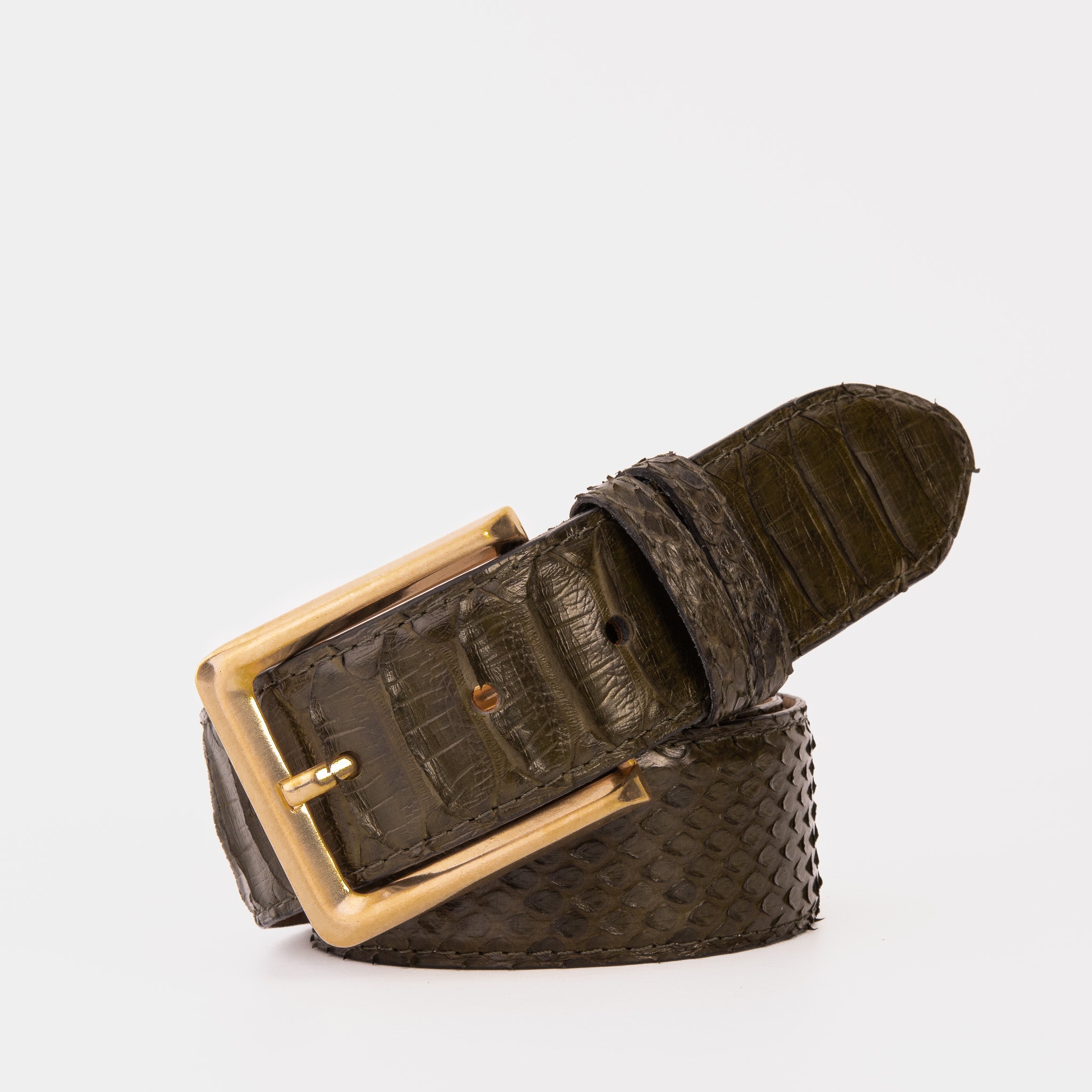 The Bethesda Green Pythn Snk Leather Belt - Vinci Leather