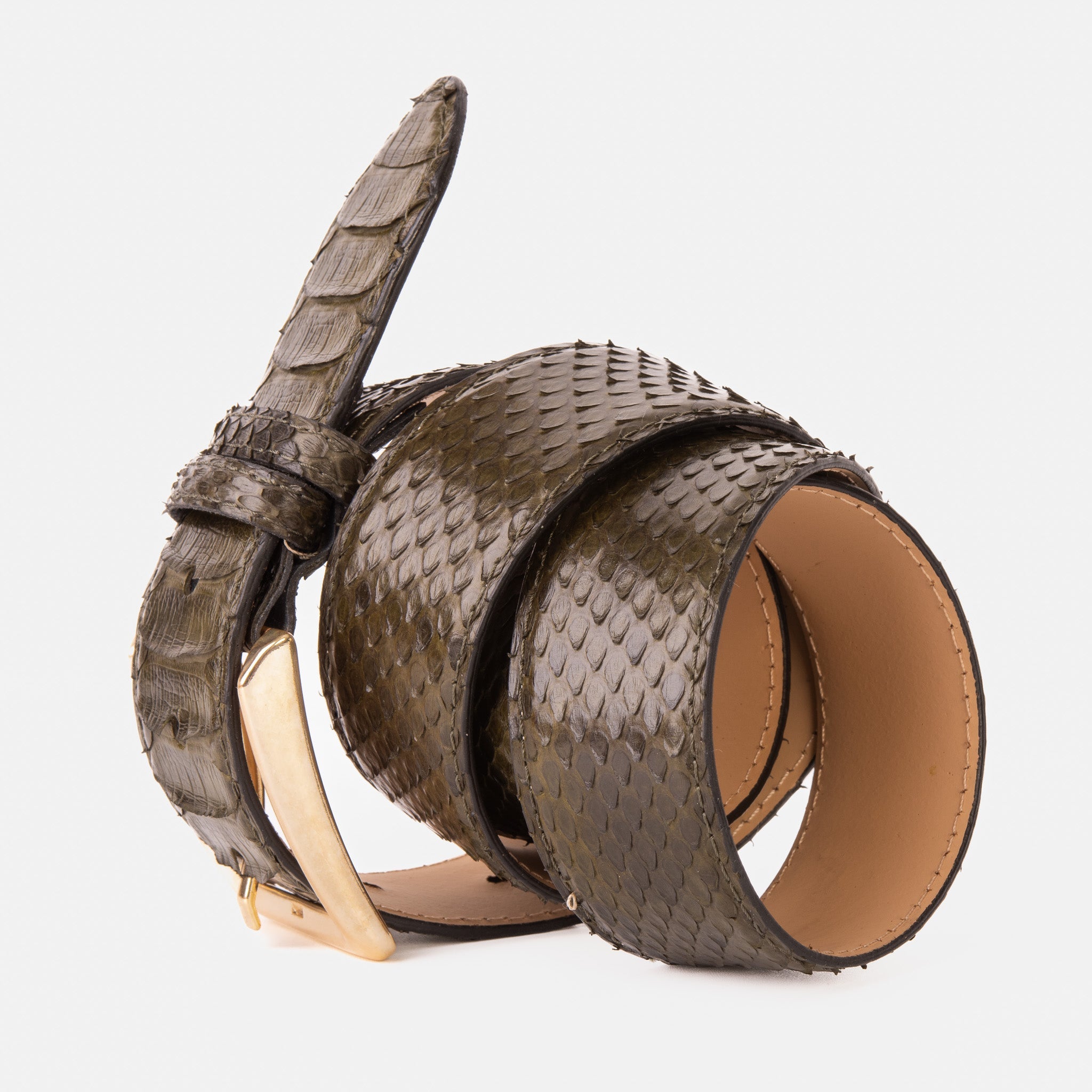 The Bethesda Green Pythn Snk Leather Belt - Vinci Leather
