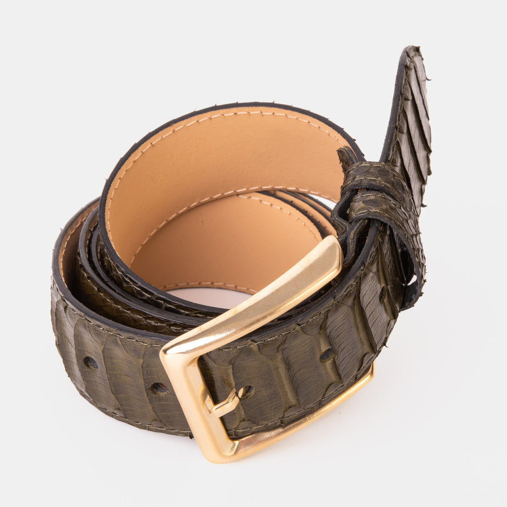 The Bethesda Green Pythn Snk Leather Belt - Vinci Leather