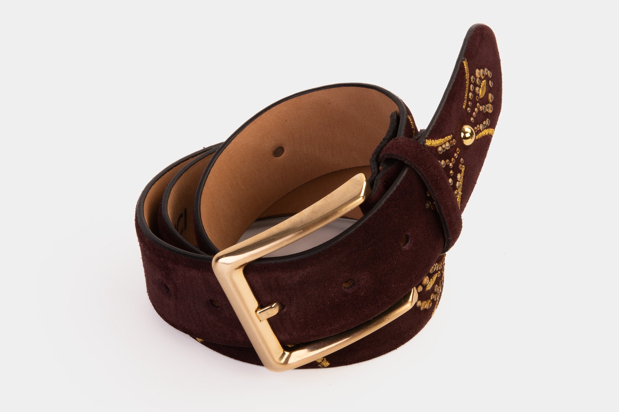 The Lazio Burgundy  Suede Leather Belt - Vinci Leather