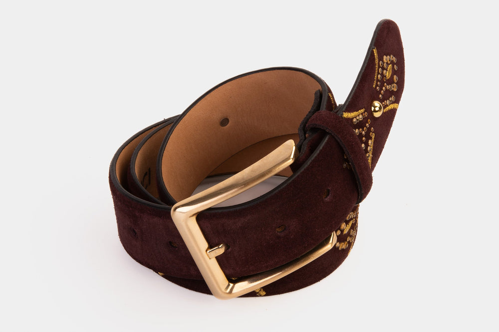The Lazio Burgundy  Suede Leather Belt - Vinci Leather