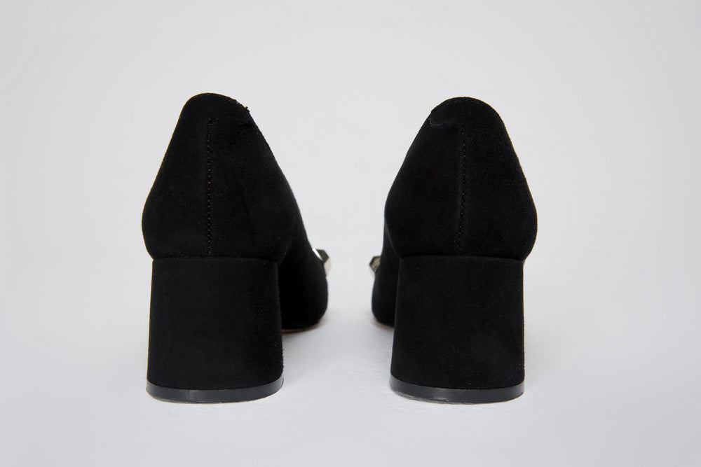 The Olney Black Suede Leather Block Heel Pump Shoe - Vinci Leather