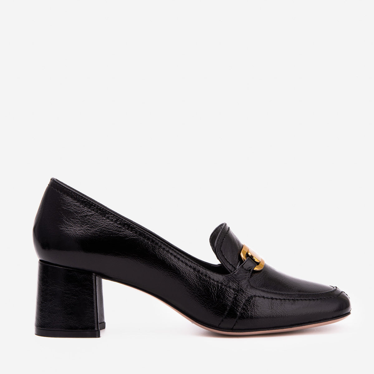 The Victoria Black Leather Block Heel Pump Shoe - Vinci Leather