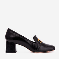 The Victoria Black Leather Block Heel Pump Shoe - Vinci Leather