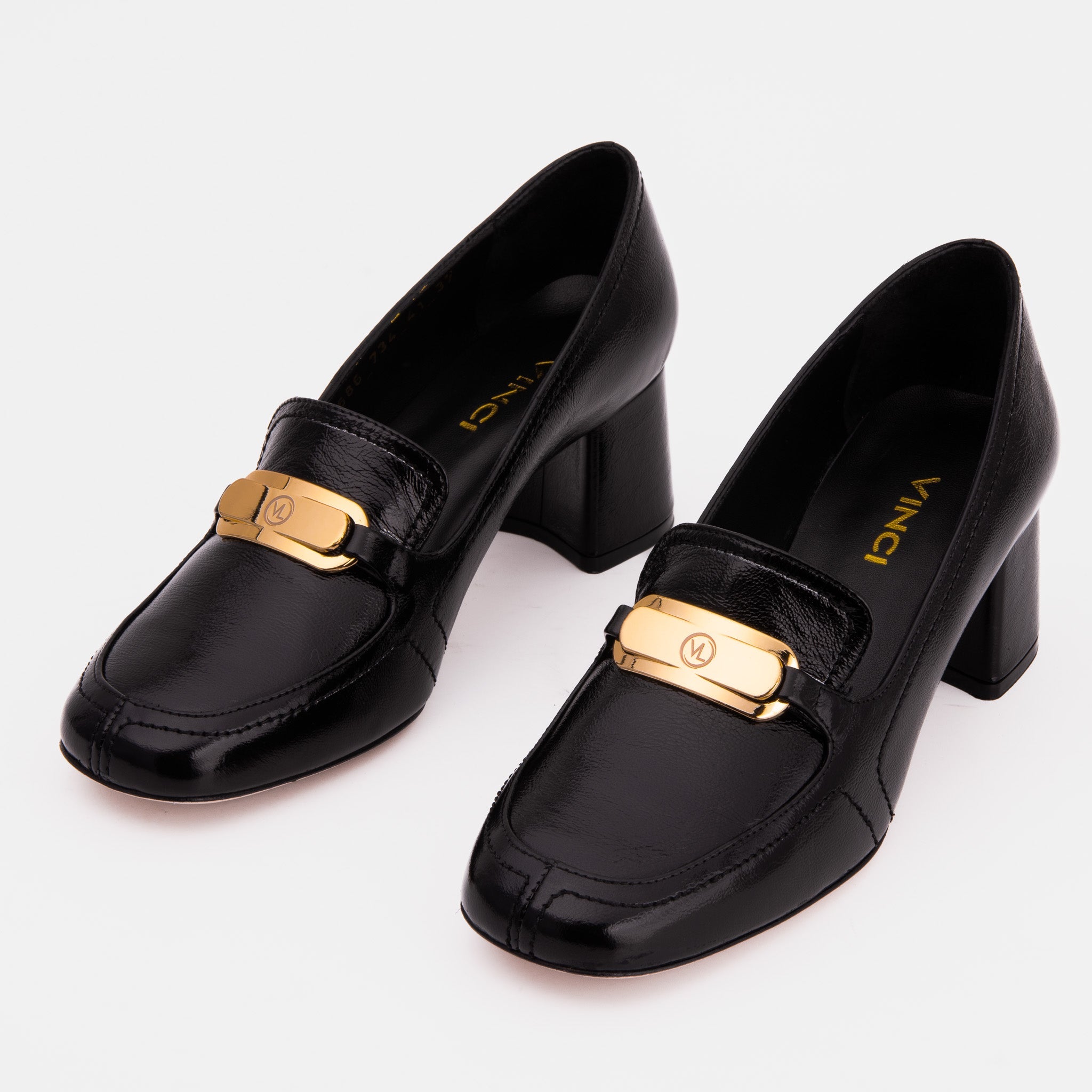 The Victoria Black Leather Block Heel Pump Shoe - Vinci Leather