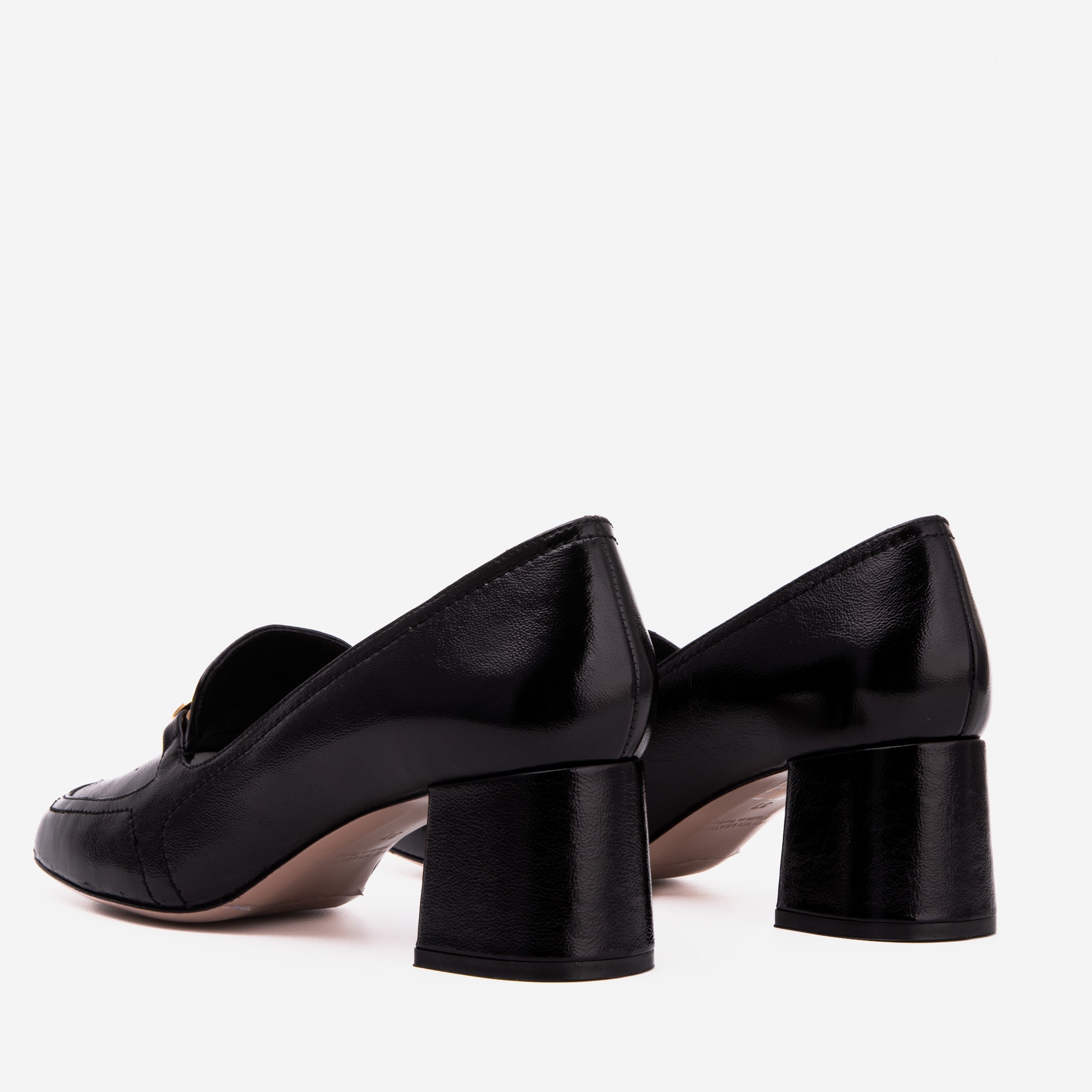The Victoria Black Leather Block Heel Pump Shoe - Vinci Leather