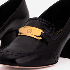 The Victoria Black Leather Block Heel Pump Shoe - Vinci Leather