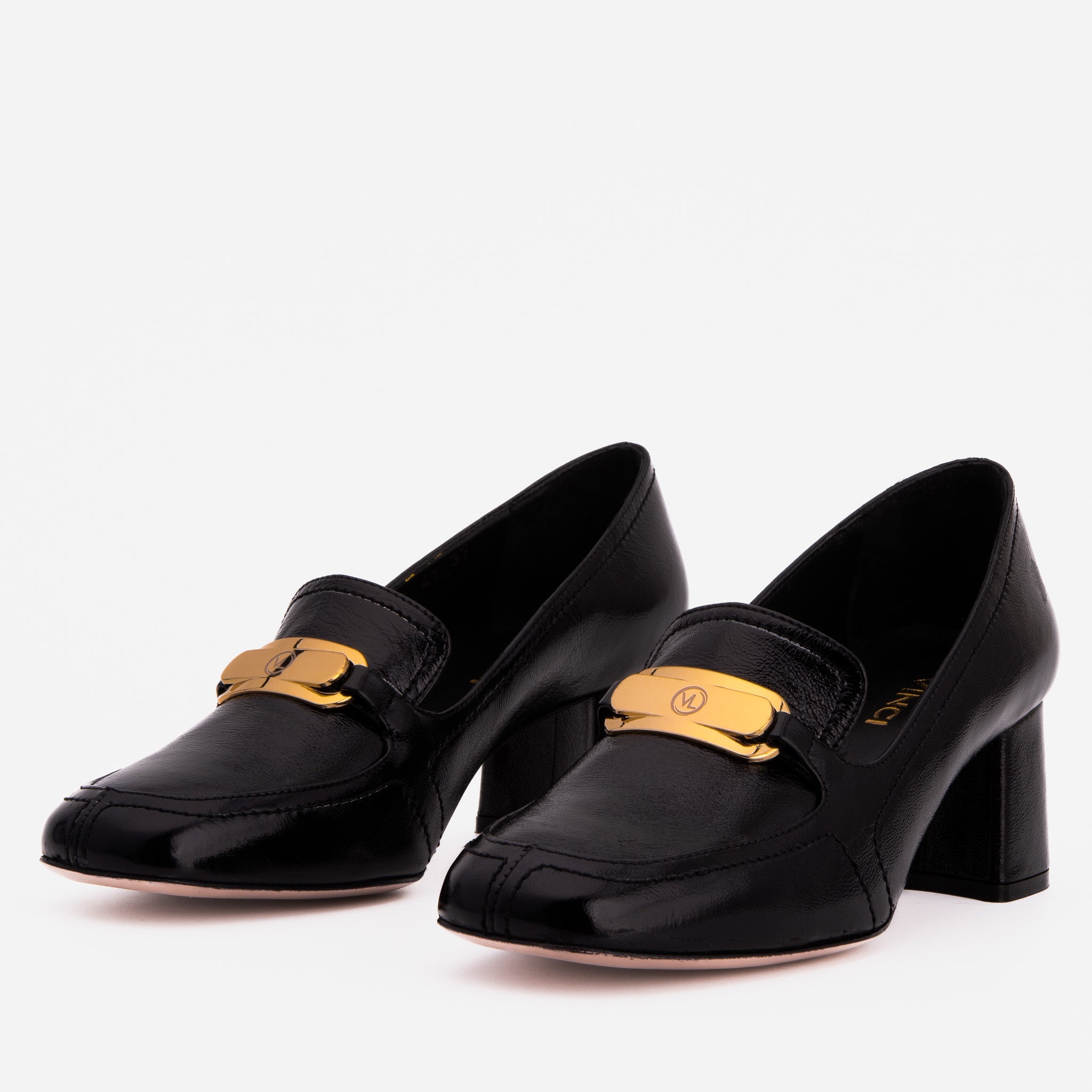 The Victoria Black Leather Block Heel Pump Shoe - Vinci Leather