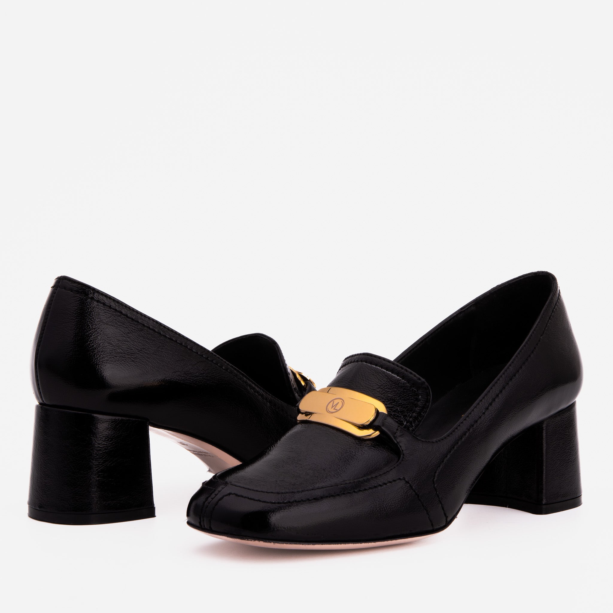 The Victoria Black Leather Block Heel Pump Shoe - Vinci Leather
