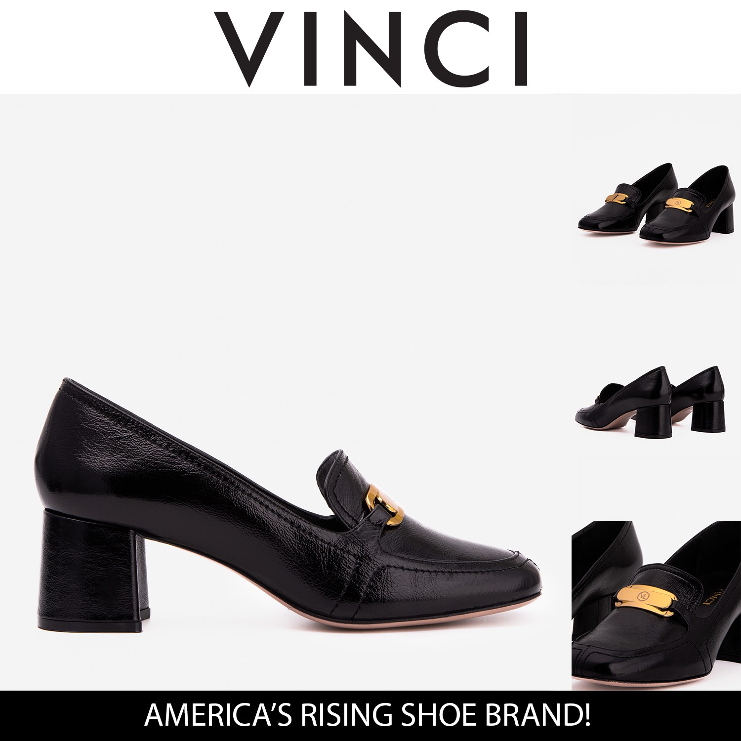 The Victoria Black Leather Block Heel Pump Shoe - Vinci Leather
