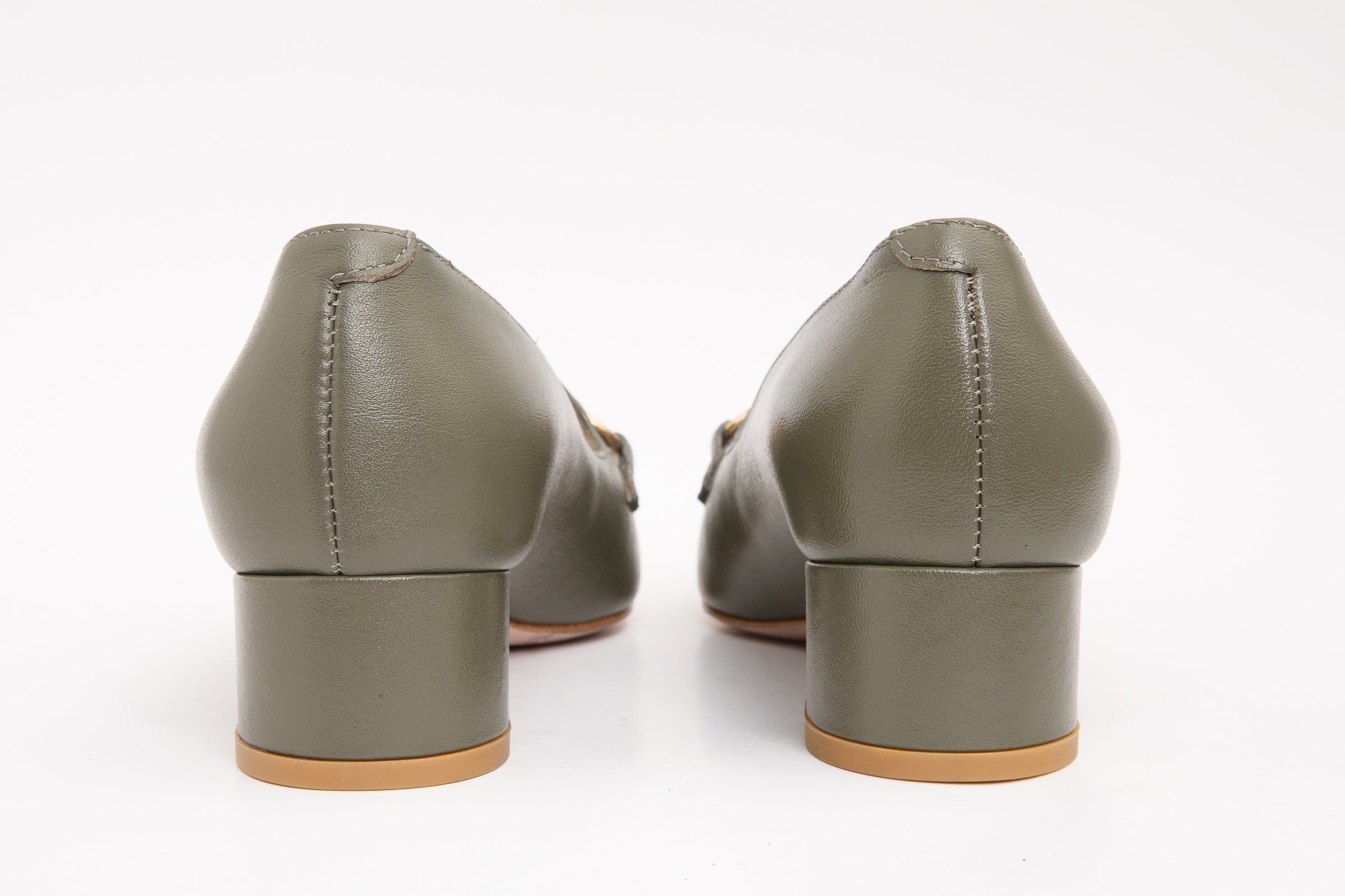 The Delhi Green Leather Block Heel Pump Shoe - Vinci Leather