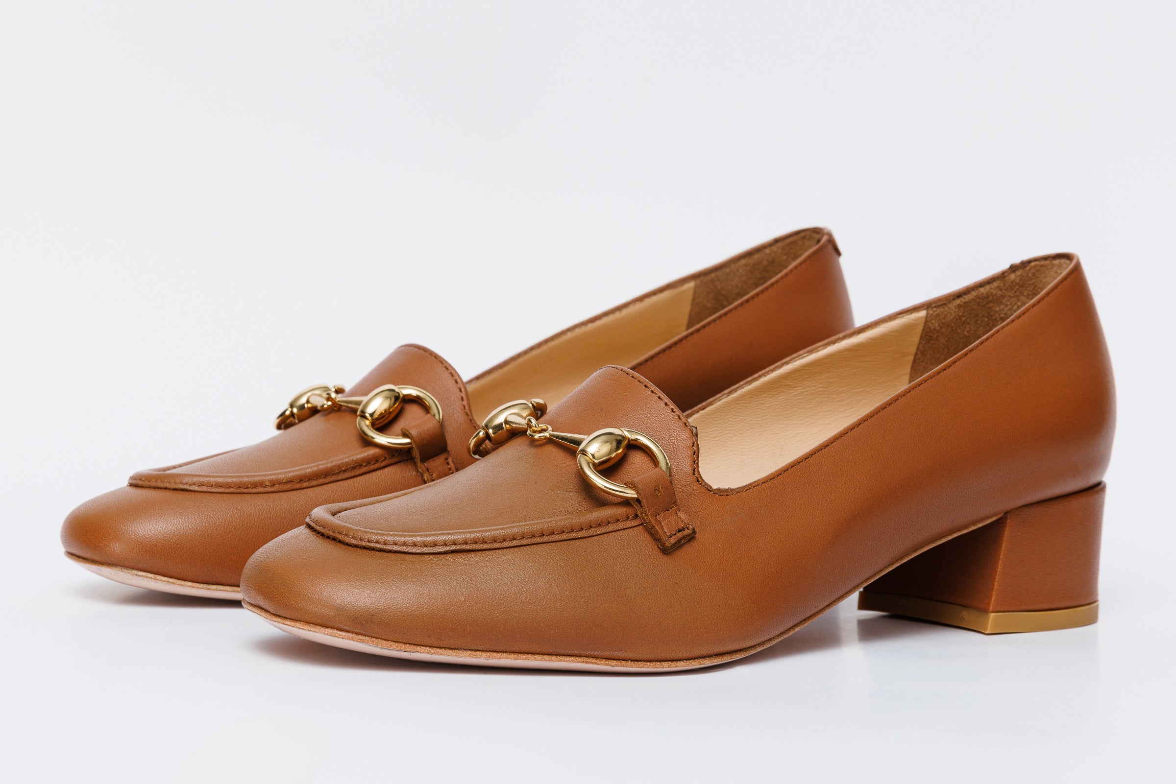 The Delhi Brown Leather Block Heel Pump Shoe - Vinci Leather