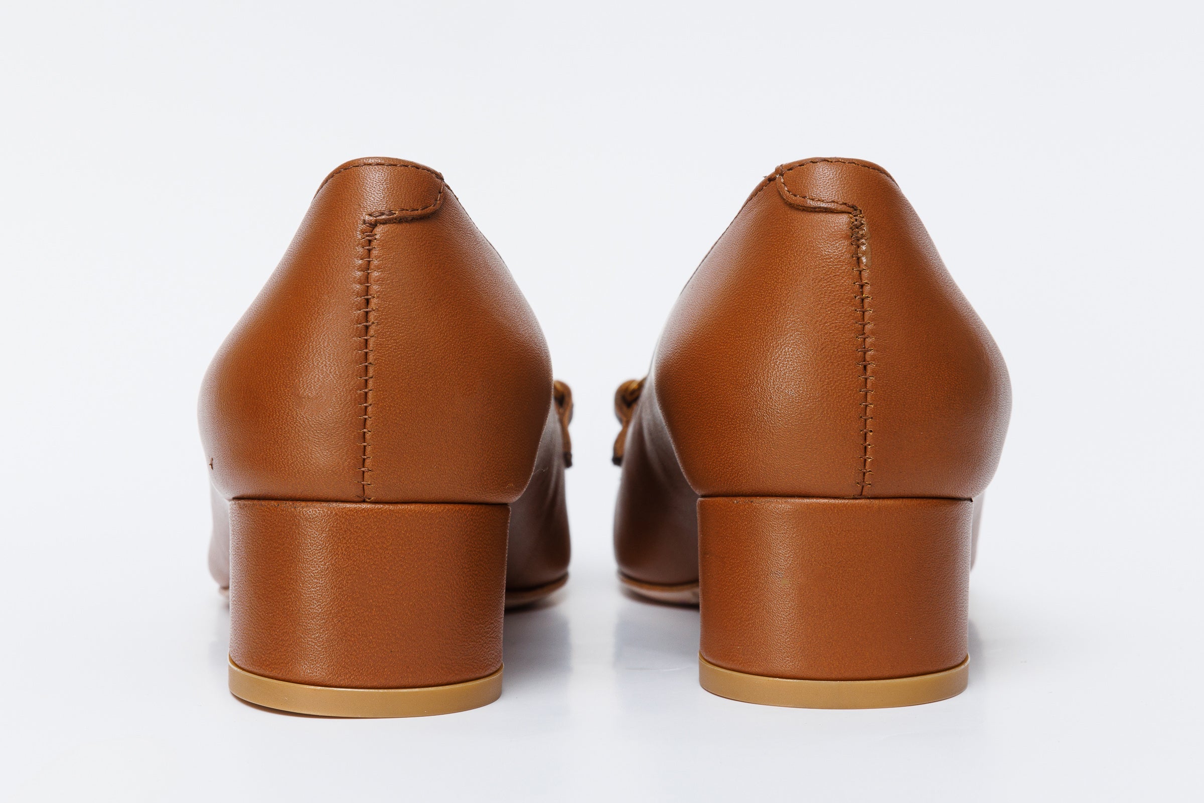 The Delhi Brown Leather Block Heel Pump Shoe - Vinci Leather