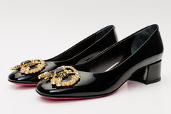 The Foggia Black Leather Block Heel Pump Shoe - Vinci Leather