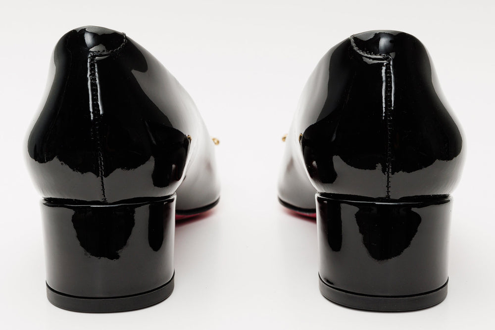 The Foggia Black Leather Block Heel Pump Shoe - Vinci Leather