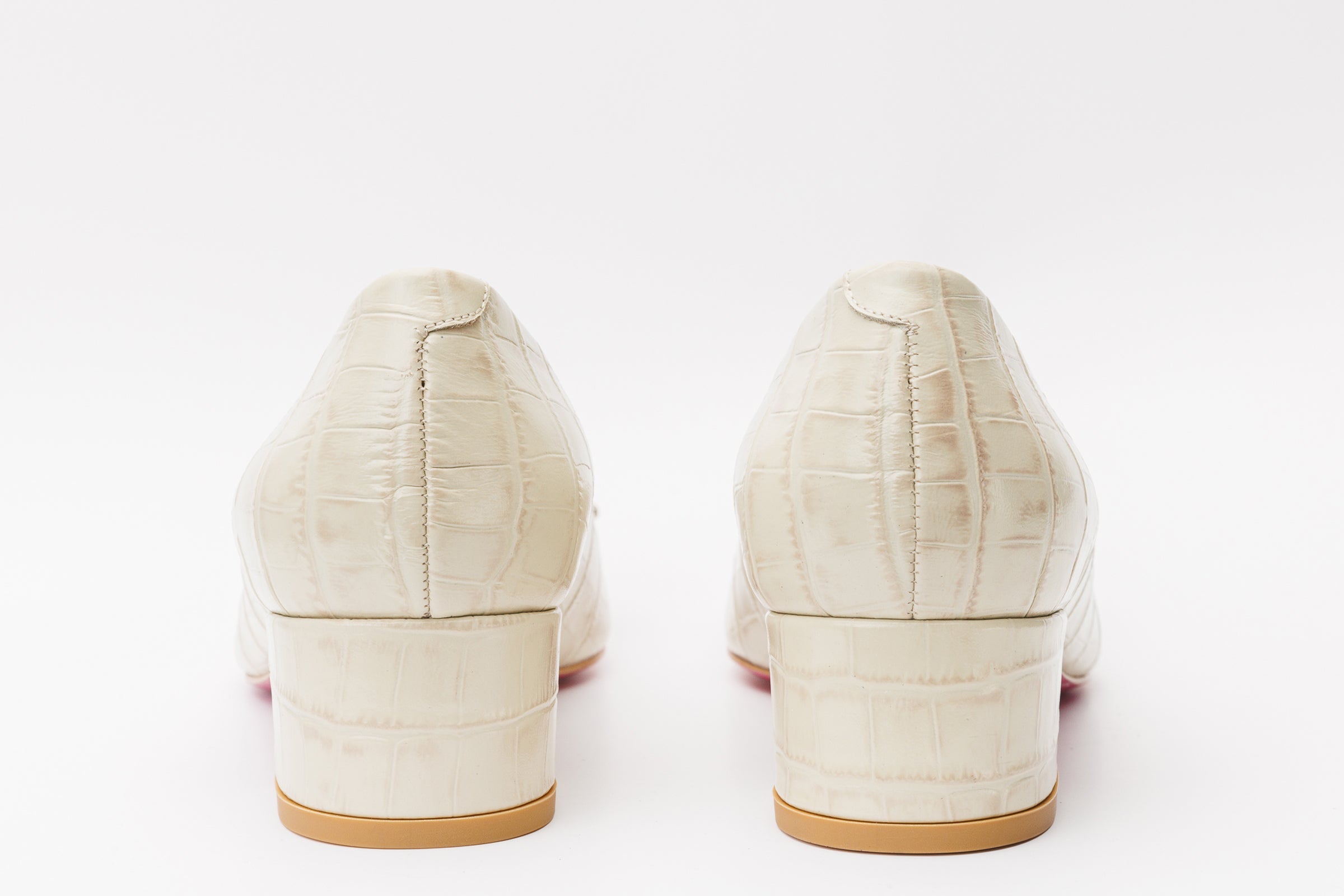 The Foggia Beige Leather Block Heel Pump Shoe - Vinci Leather