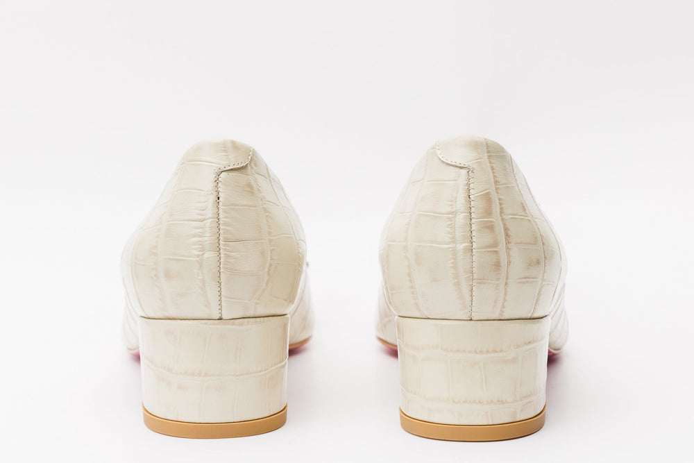 The Foggia Beige Leather Block Heel Pump Shoe - Vinci Leather