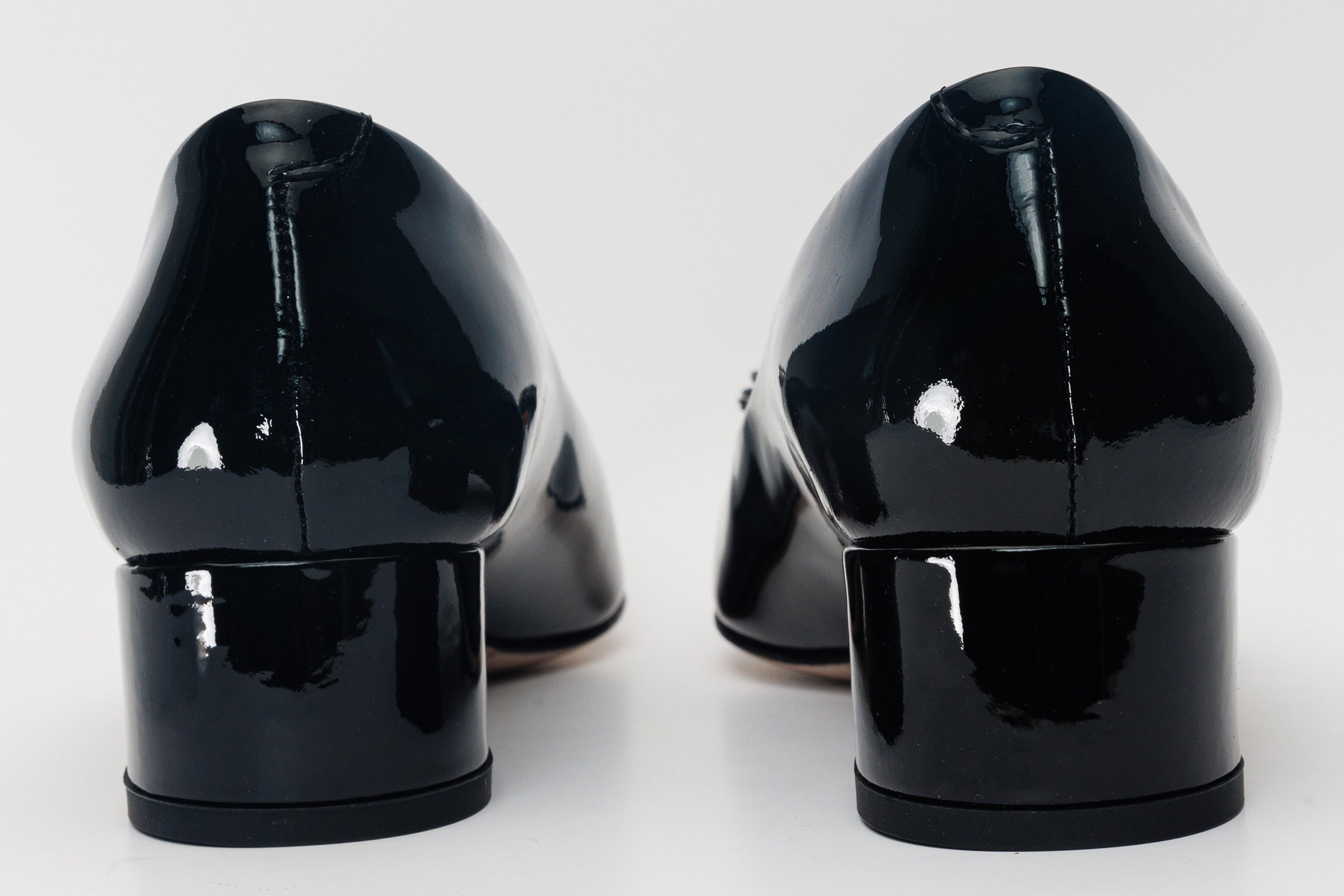 The Danish Black Patent Leather Block Heel Pump Shoe - Vinci Leather