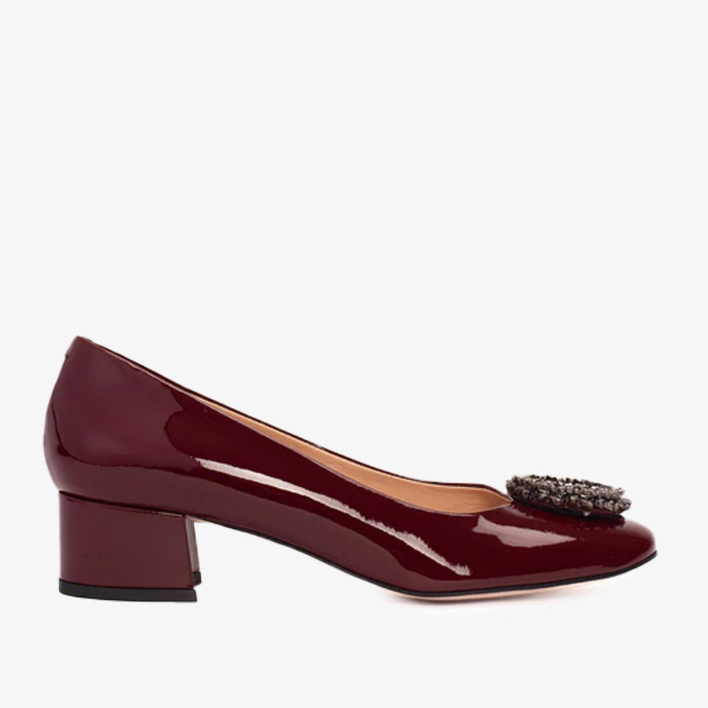 The Danish Burgundy Patent Leather Block Heel Pump Shoe - Vinci Leather