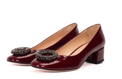 The Danish Burgundy Patent Leather Block Heel Pump Shoe - Vinci Leather