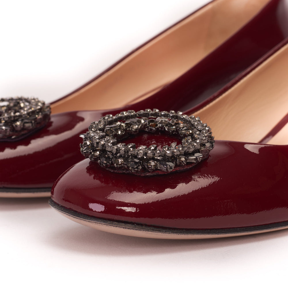The Danish Burgundy Patent Leather Block Heel Pump Shoe - Vinci Leather