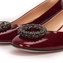 The Danish Burgundy Patent Leather Block Heel Pump Shoe - Vinci Leather