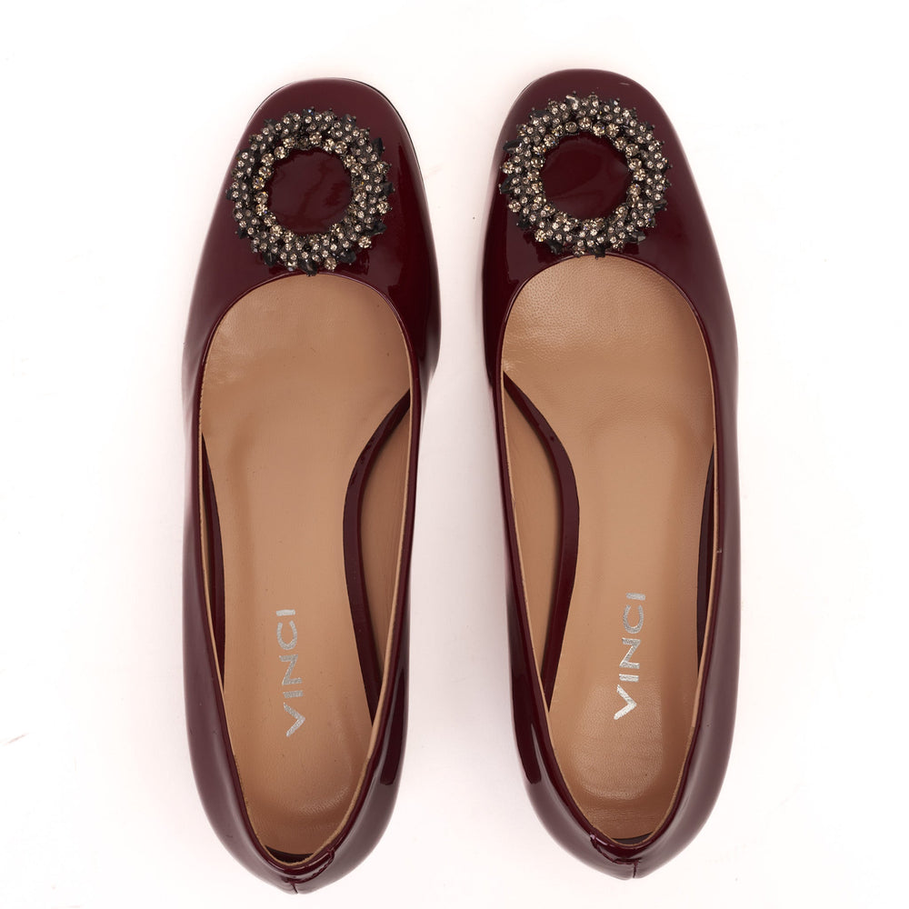 The Danish Burgundy Patent Leather Block Heel Pump Shoe - Vinci Leather