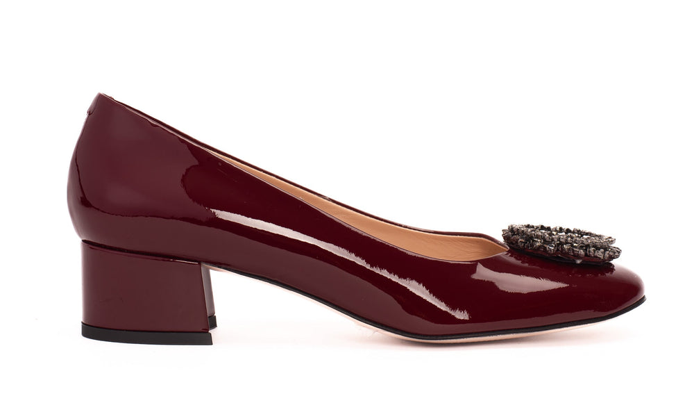 The Danish Burgundy Patent Leather Block Heel Pump Shoe - Vinci Leather