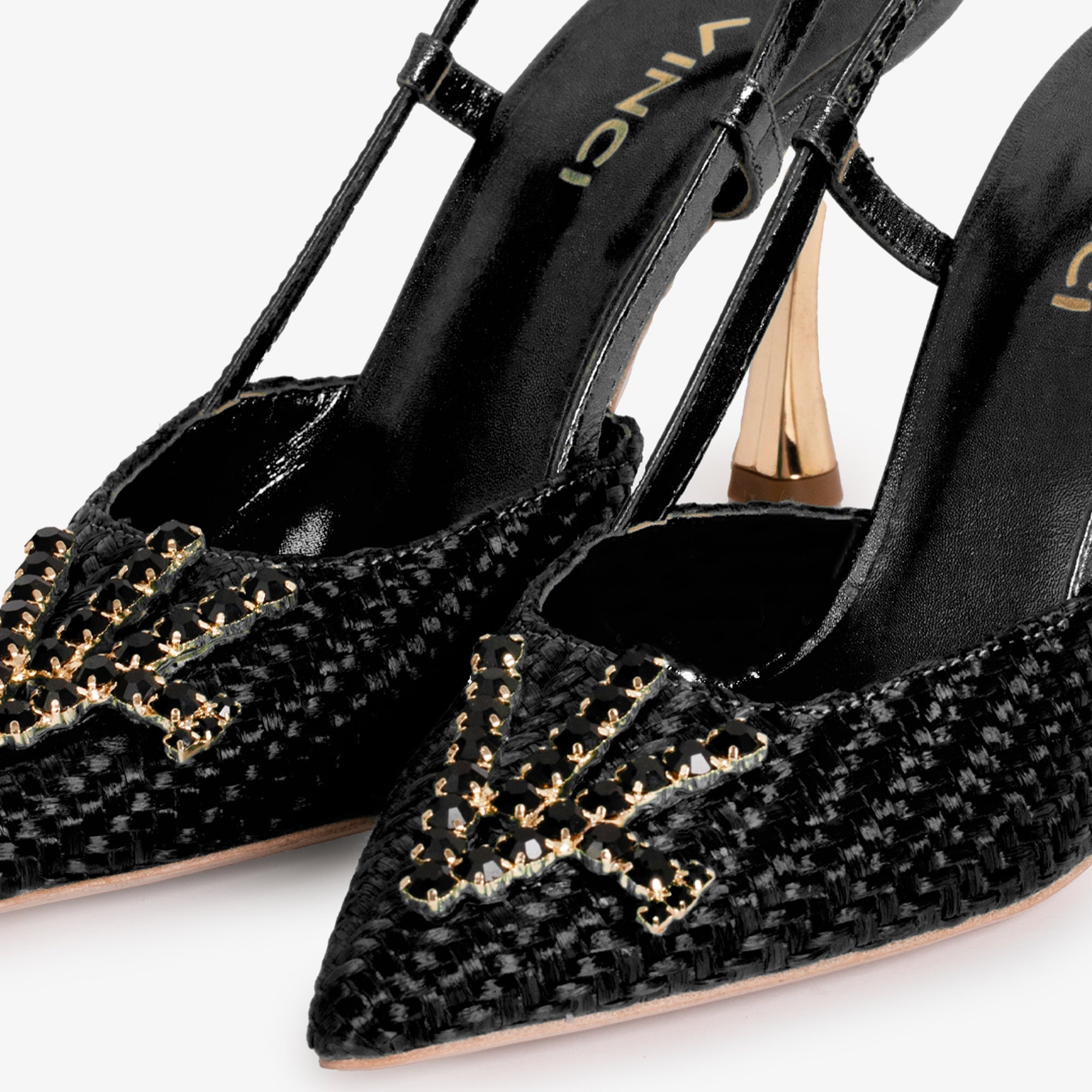 The Luna Black Leather Slingback Sandal - Vinci Leather