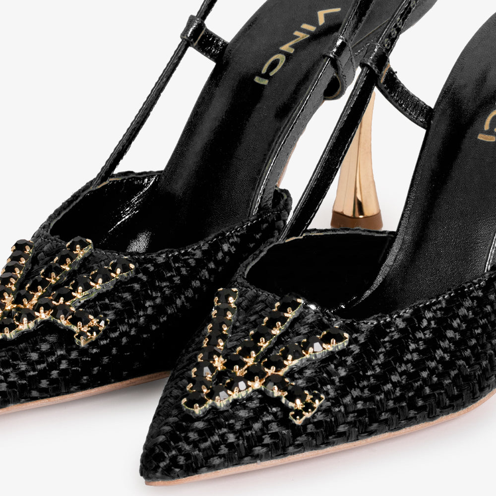 The Luna Black Leather Slingback Sandal - Vinci Leather