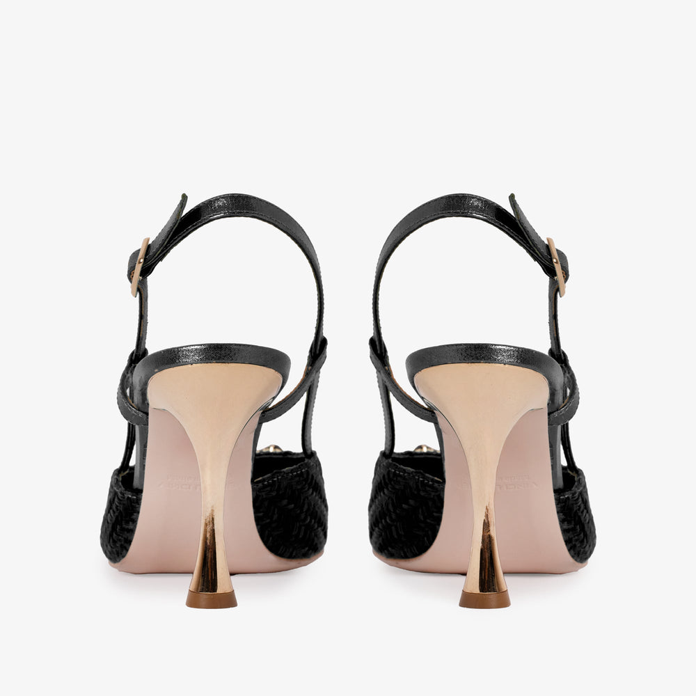 The Luna Black Leather Slingback Sandal - Vinci Leather
