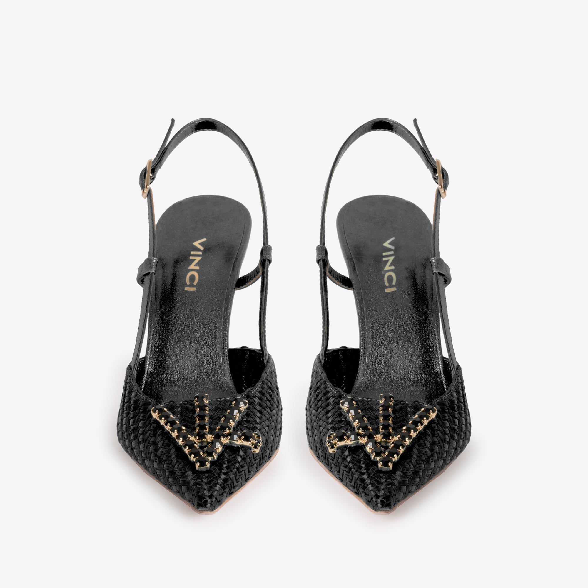 The Luna Black Leather Slingback Sandal - Vinci Leather