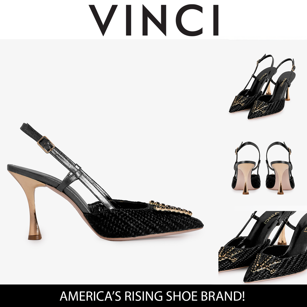 The Luna Black Leather Slingback Sandal - Vinci Leather