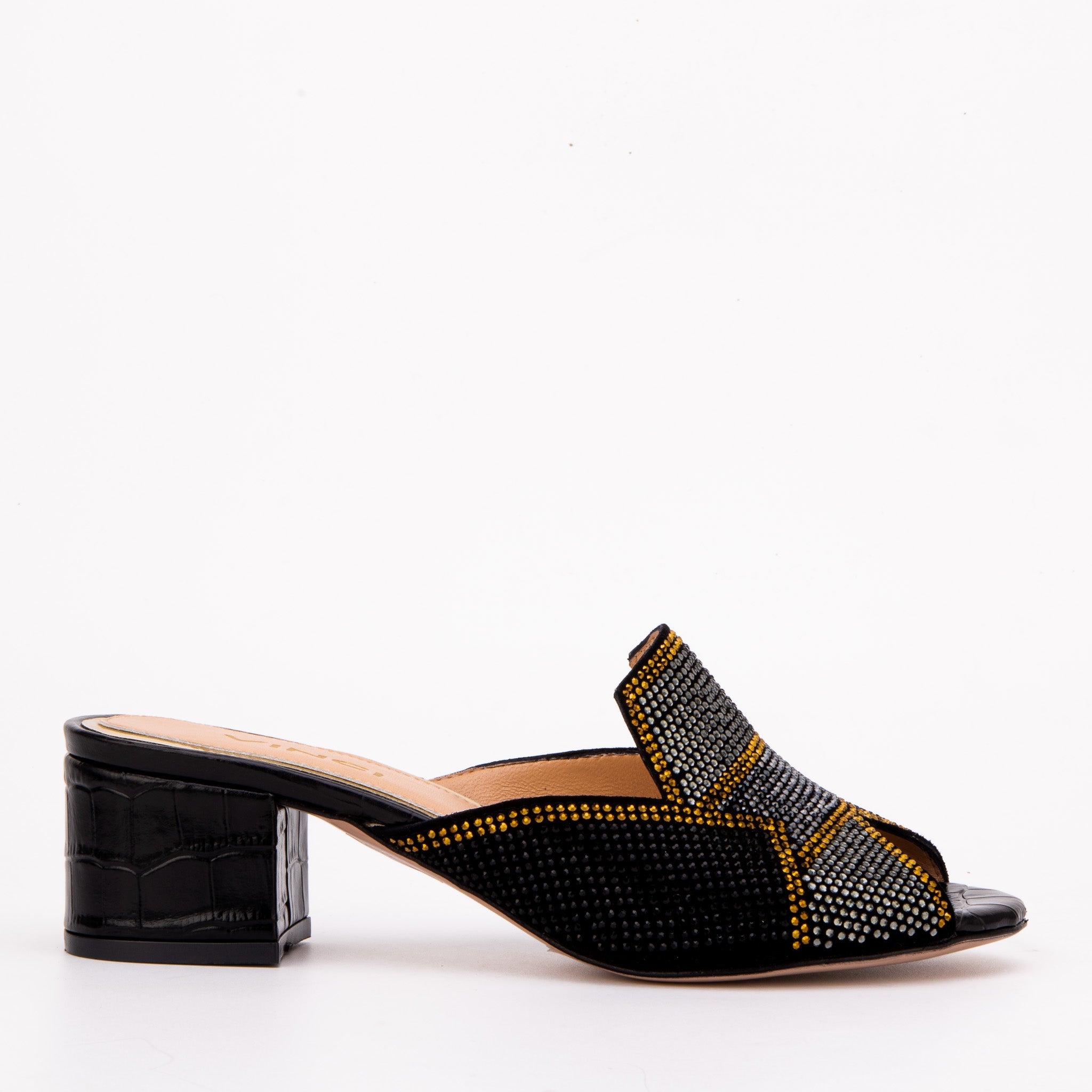 The Magnolia Black Glitter Leather Sandal - Vinci Leather