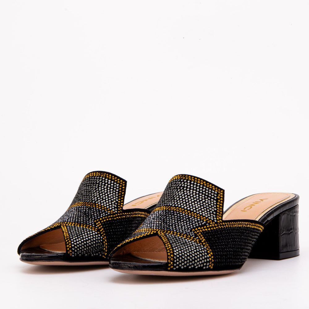 The Magnolia Black Glitter Leather Sandal - Vinci Leather