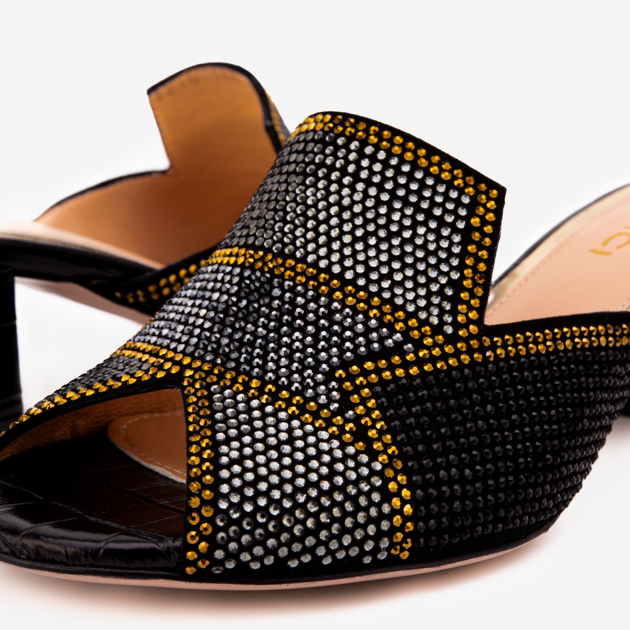 The Magnolia Black Glitter Leather Sandal - Vinci Leather