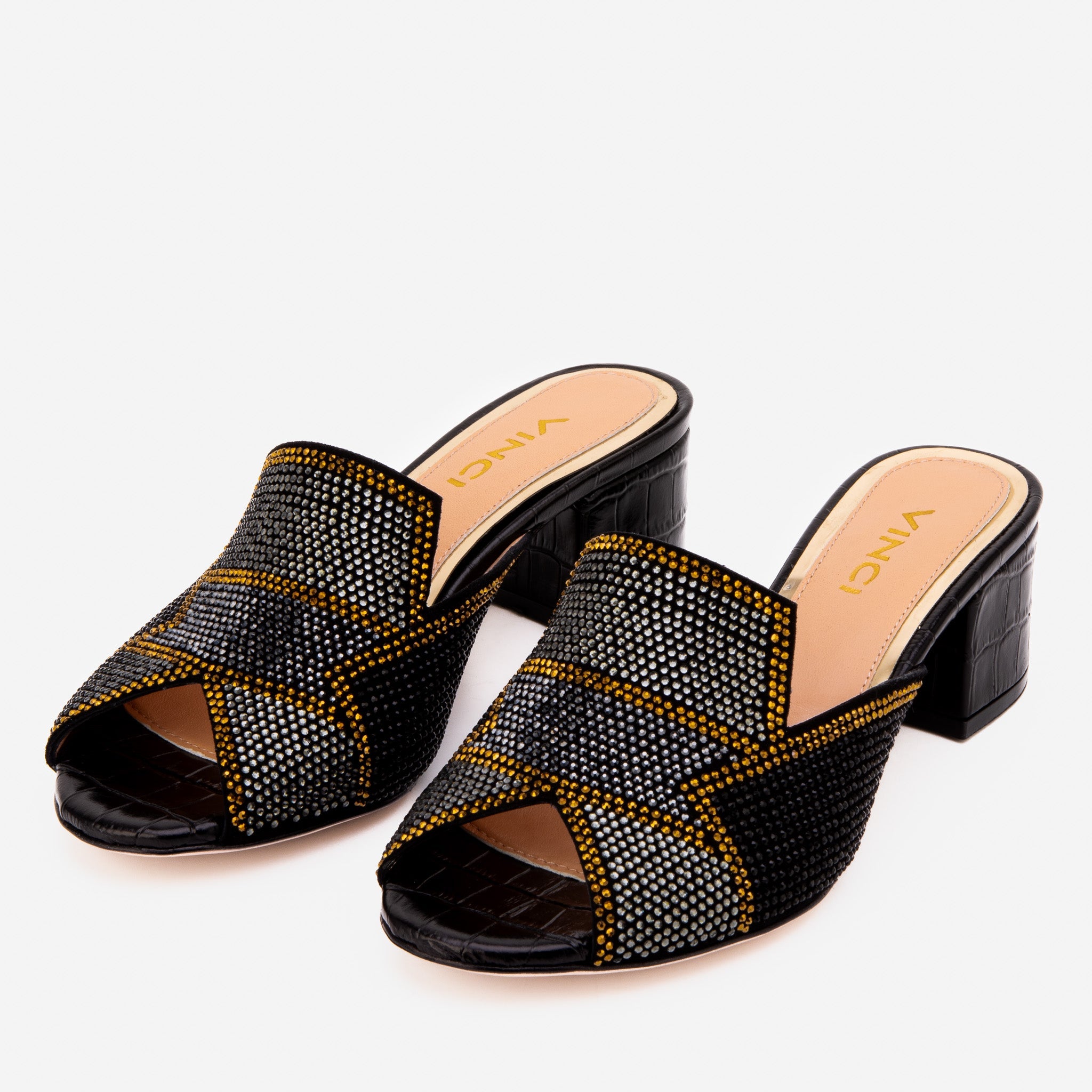 The Magnolia Black Glitter Leather Sandal - Vinci Leather